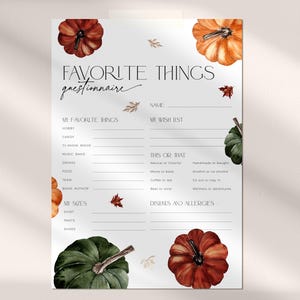 Cuestionario de cosas favoritas para el Día de Acción de Gracias, lista editable de amigos de Papá Noel para el otoño, lista de deseos de calabazas para compañeros de trabajo, formulario de hermana secreta de otoño, CH68