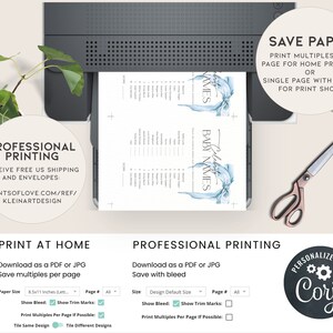 May include: A printable baby names list with a blue watercolour design. The printable is available in PDF or JPG format and can be printed at home or professionally. The listing includes instructions for printing multiples per page or a single page with bleed for professional printing.