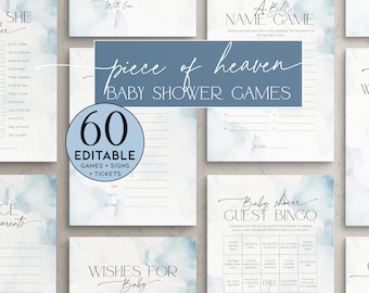 Little Piece of Heaven Baby Shower Games Bundle, Gender Neutral Up in the Air Activity Pack, Beige We are on Cloud Nine Sprinkle Boy, BB116
