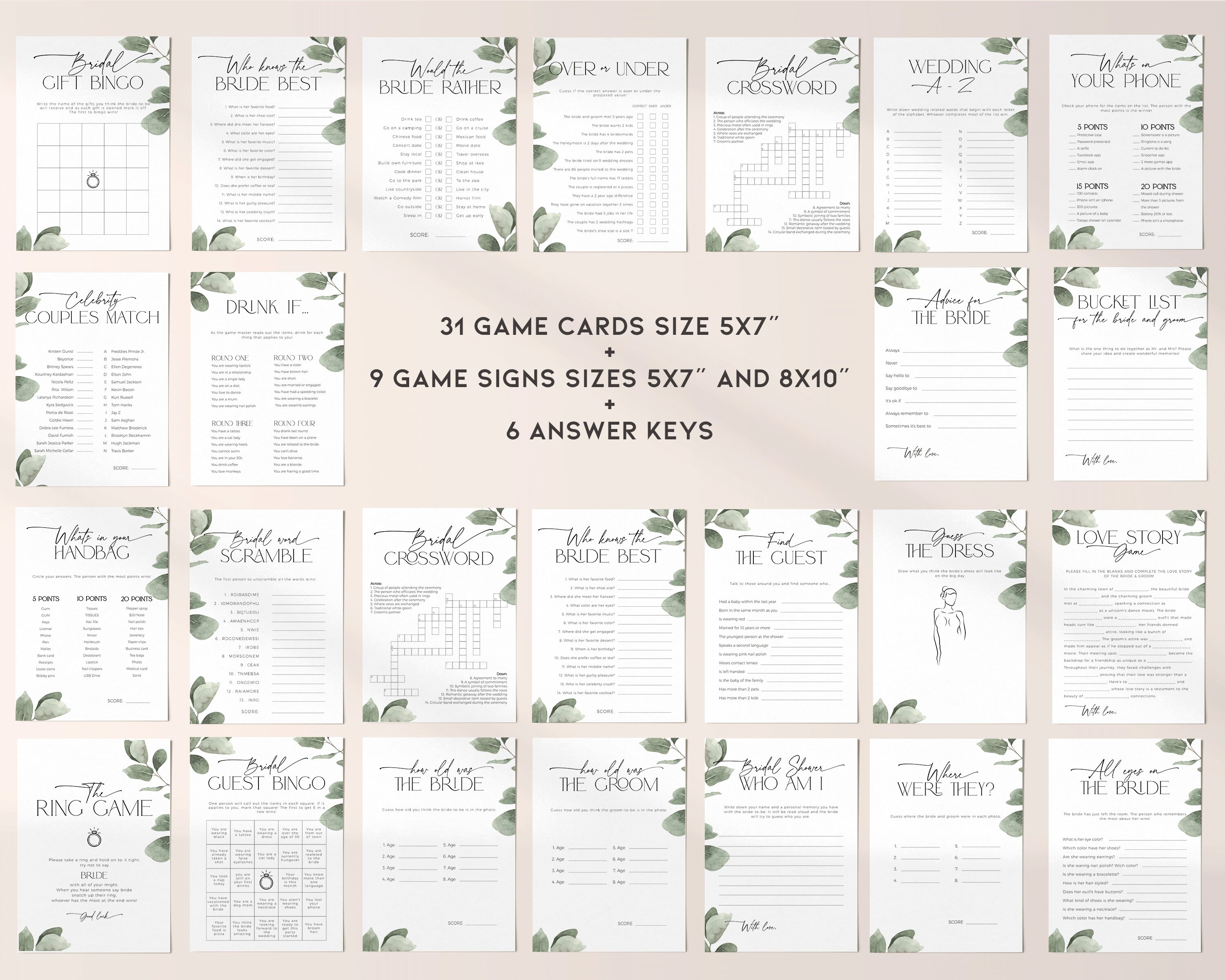 30 Brautparty-Spiele 'I Love You Around The World' – Boho Floral Grün Für Junggesellinnenabschied & Verlobung 30 Brautparty-Spiele 'I Love You Around The World' – Boho Floral Grün Für Junggesellinnenabschied & Verlobung