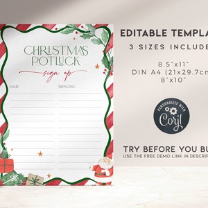 Christmas Potluck List Sign up Template for Office, Printable Xmas Work ...