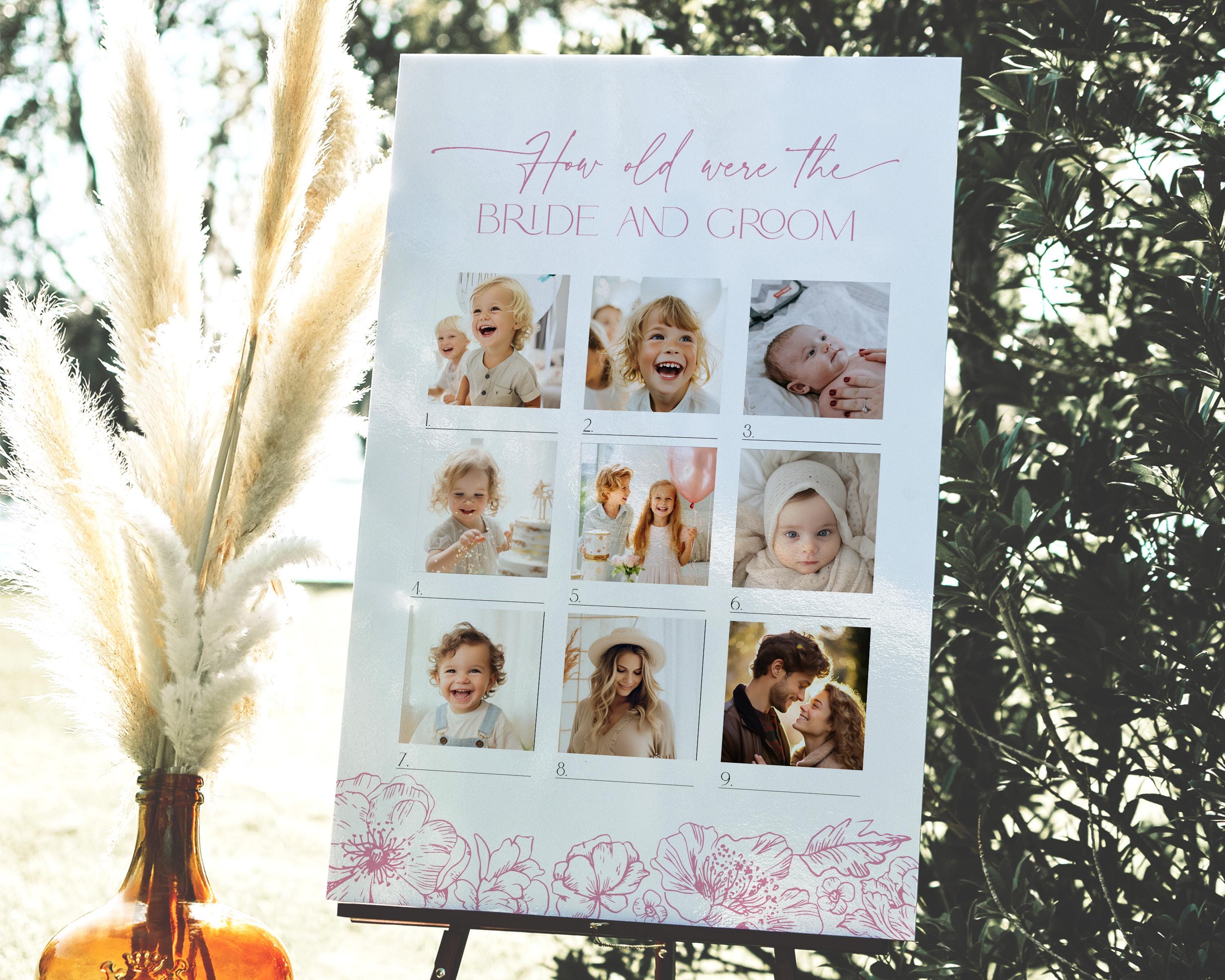 Pink Chinoiserie How Old Were They Game Bridal Shower, Toile de Jouy Guess the Age Photo Sign, Love in Bloom Wedding Picture Banner, BS95