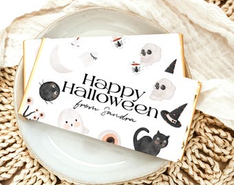 Halloween Chocolate Bar Wrapper Template Pink, Custom Spooky Trick or Treat Candy Labels Girls, Personalized Mini Choco Favors Kids, CH33
