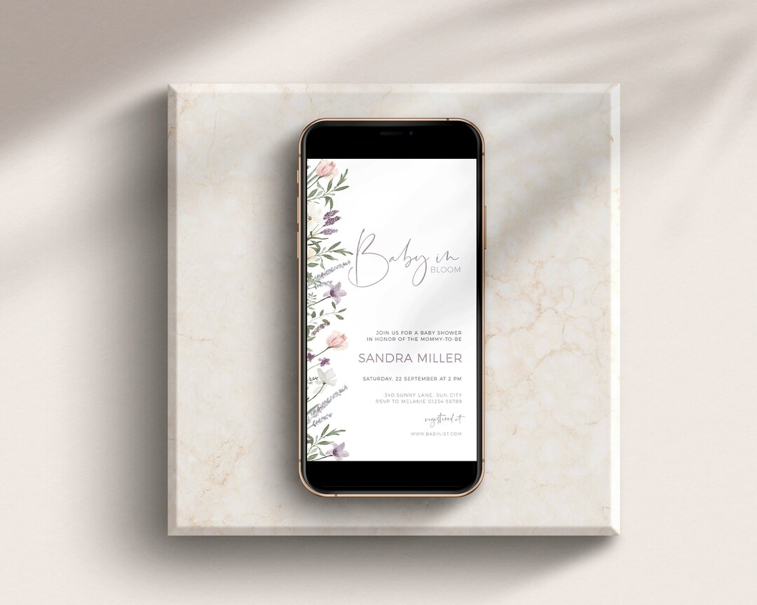 Purple Wildflower Baby Shower Electronic Invitation EDITABLE TEMPLATE ...