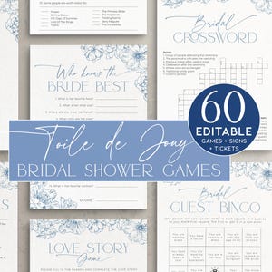 PACCHETTO giochi per la festa nuziale Dusty Toile de Jouy, Something Blue Before I Do High Tea, elegante stampabile per matrimonio in stile chinoiserie francese blu navy, BS94