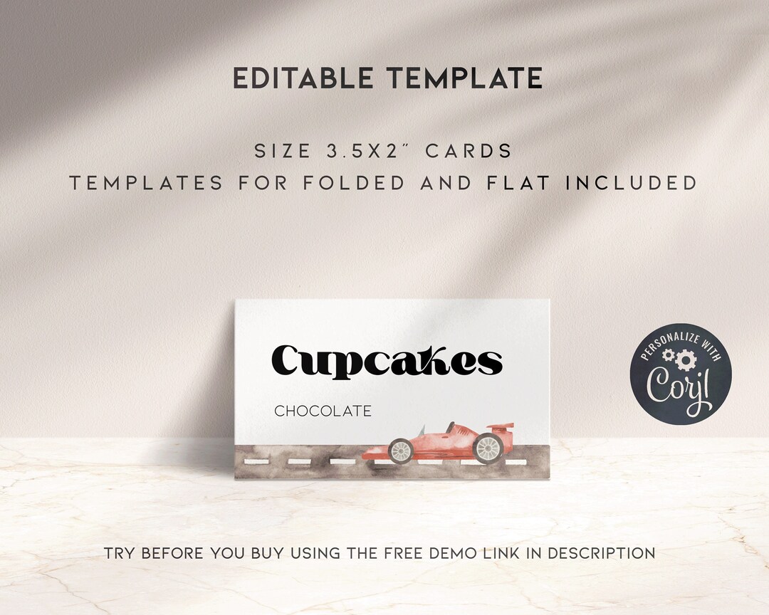 Racing Car Tent Food Buffet Cards Template, Printable Race Car Food ...