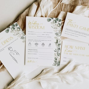 Bridal Shower Game Template Greenery Gold Bundle, Floral Eucalyptus Pack, White and Sage Green Wedding Activity, Elegant Sign Bride, BS44 image 3