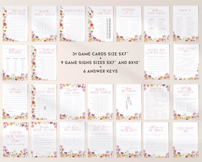 Pacchetto gioco Wildflower Bridal Shower, pacchetto modificabile Love in Bloom Hen Party, stampe floreali per addio al nubilato, attività floreali per matrimonio, BS98 immagine 4