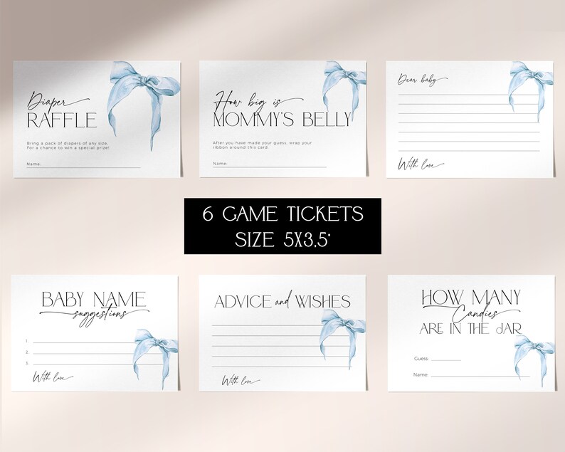 Dusty Blue Bow Baby Shower Games Bundle PRINTABLE, Editable Blush ...