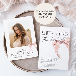 Pink Bow Bridal Shower Invite Tying The Knot Invitation PRINTABLE, Coquette Blush Engagement Invite, Editable Template Baby Download, BS58 image 5