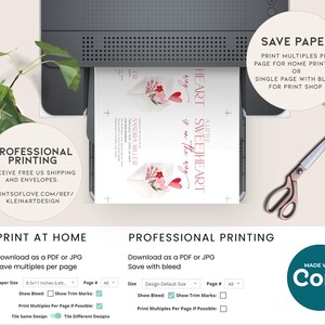 May include: A printable wedding invitation template featuring a watercolour floral design and the text "A Little Sweetheart is on the way". The template offers options for professional printing or printing at home. The template is made with Corjl.