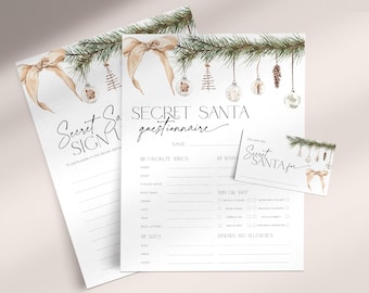 Secret Santa Sign Up Sheet Template Form, Secret Sister Bow Gift Exchange List Coworkers, Neutral Christmas Swap Questionnaire Work, CH72