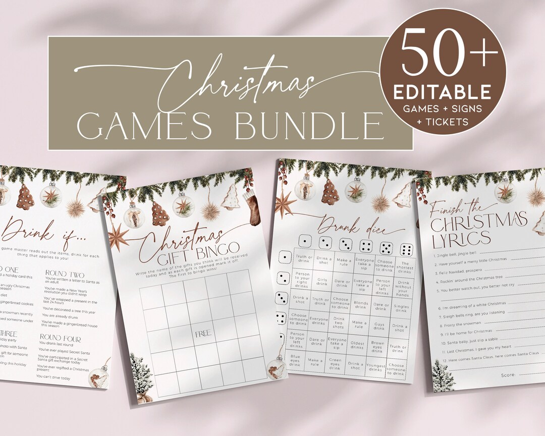 Virtual Christmas Party Games Bundle, Printable Holiday Activities to
