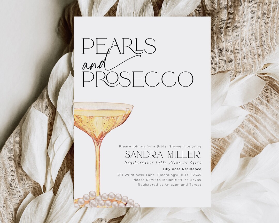 Pearls and Prosecco Bridal Shower Invitation PRINTABLE, Brunch and ...