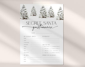 Secret Santa Questionnaire Template, Printable Office Christmas Party Sheet, Editable School Holiday Presents Form, Xmas Work Download, CH52