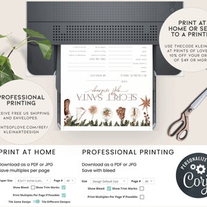 May include: A printed Secret Santa gift exchange form with decorative elements, including text that reads "Secret Santa" and "My Wish List". The form is designed to be printed at home or professionally. The image also includes the text "Print at Home or Send to a Printer".