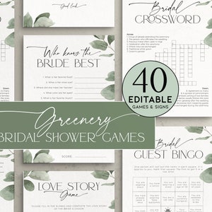 Eucalyptus Bridal Shower Games Bundle PRINTABLE, Editable Hen Party Pack, Greenery Bachelorette Template, Floral Wedding Activity, BS39