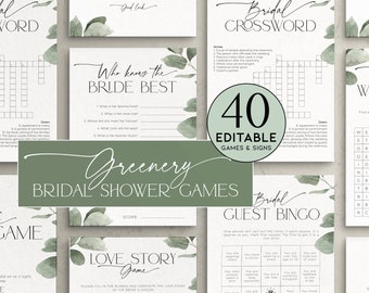 Eucalyptus Bridal Shower Games Bundle PRINTABLE, Editable Hen Party Pack, Greenery Bachelorette Template, Floral Wedding Activity, BS39