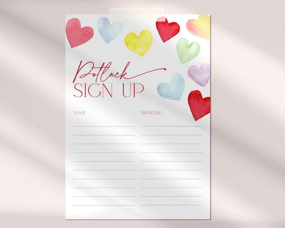 Retro Valentines Potluck Sign up Sheet Template, Printable Galentine ...