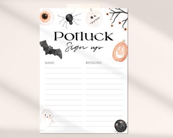 Halloween Potluck Sign-Up Sheet Template, Festival Sign Up List. Food Card, Dinner Bringing List Work, Neighborhood Party Snack Form, CH33