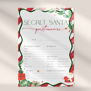 Secret Santa Questionnaire Kids Printable, Boho Christmas Wish List, Cozy Children Xmas Party Gift Exchange, Holiday Presents Form, CH49