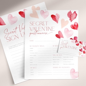 Geheime Schwester Fragebogen, bearbeitbare Valentine Pal Geschenkbörse, rotes Herz Lerne mich kennen Wunschliste, Lieblingsfragen, CH84