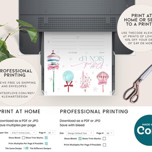 May include: A printable sign with a pink, blue, and white color scheme featuring a whimsical design of hot air balloons with the text "Hot Air Sign Up" in a handwritten font.