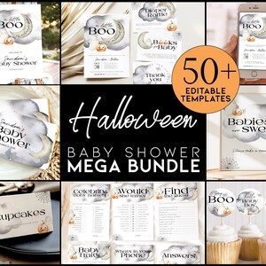 Halloween Baby Shower Bundle "A Little Boo ist Almost Due" with little ghost and pumpkin