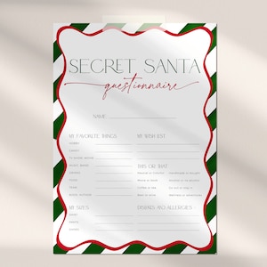 Fragebogen Mitarbeiter, druckbare Büroparty-Geschenkbörse Wunschlistenvorlage, bearbeitbares Weihnachtsgeschenk-Fragebogen, CH50