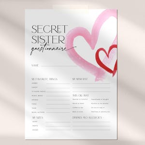 Geheime Schwester Mutterfragebogen, Herz Valentinstag Amor Party Geschenk Börse, Urlaub Wunschliste Form, Lieblingssachen Fragebogen, CH82