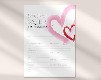 Secret Sister Survey Template, Heart Valentines Cupid Party Gift Exchange Sheet, Holiday Wish List Form, Favorite Things Questionnaire, CH82
