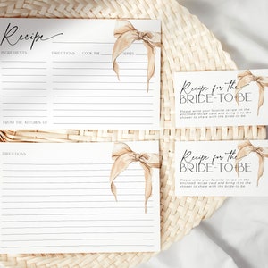 Beige Bogen Rezept Kartenvorlage Brautdusche Einladung, bearbeitbar Sie bindet den Knoten Einladen Hochzeit einladen, neutrales Kokette Band, BS60
