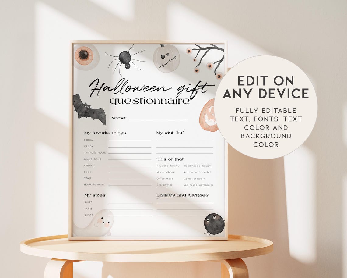 Pastel Halloween Gift Exchange Form Printable, Editable School Boo ...