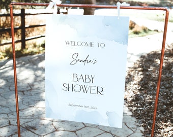 On Cloud Nine Baby Shower Welcome Sign, Dusty Blue Sky Gender Neutral Signage, PRINTABLE Boy Party Banner, Modern Sprinkle Poster, BB37