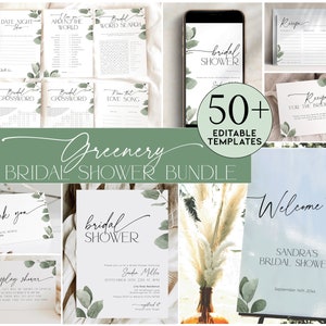 Eucalyptus Bridal Shower Games BUNDLE, Greenery Bachelorette Template Set, Sage Green Engagement Party Invite, Wedding Printable Pack, BS39