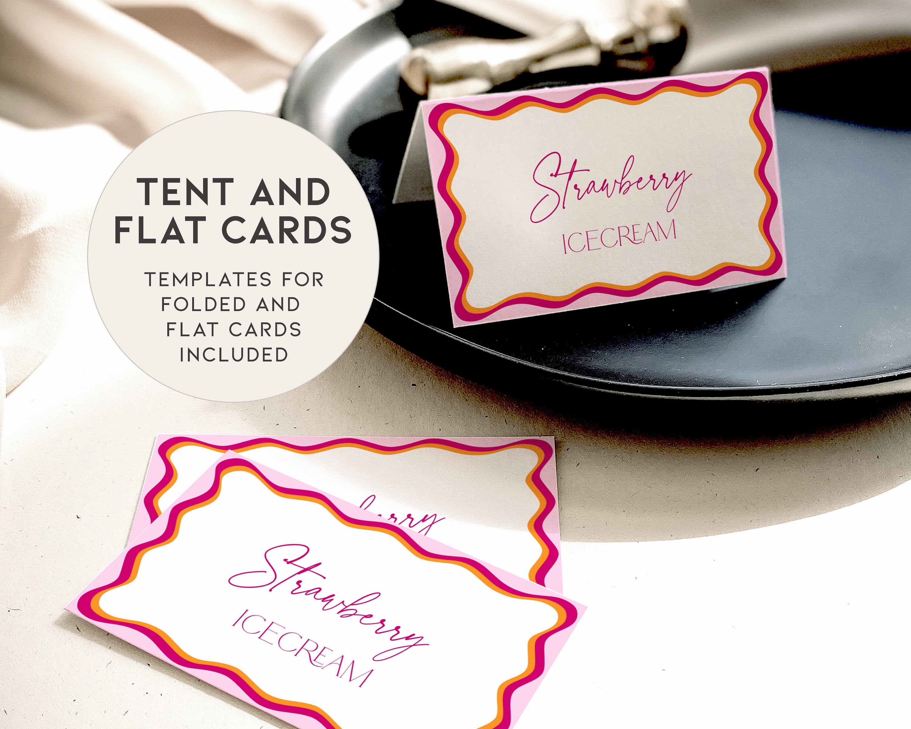 Pink Wavy Border Buffet Cards Bridal Shower, Modern Bachelorette Tent ...