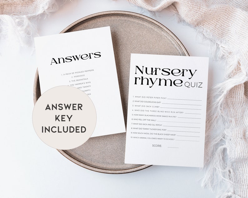 Baby Shower Games Nursery Rhyme PRINTABLE Lullaby Quiz With Answer Key ...