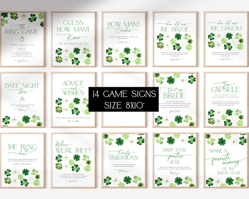 Lucky in Love St Patricks Day Bridal Shower Games Bundle, Editable Green Shamrock March Bachelorette Activity Pack, Irish Template, CH101 image 4