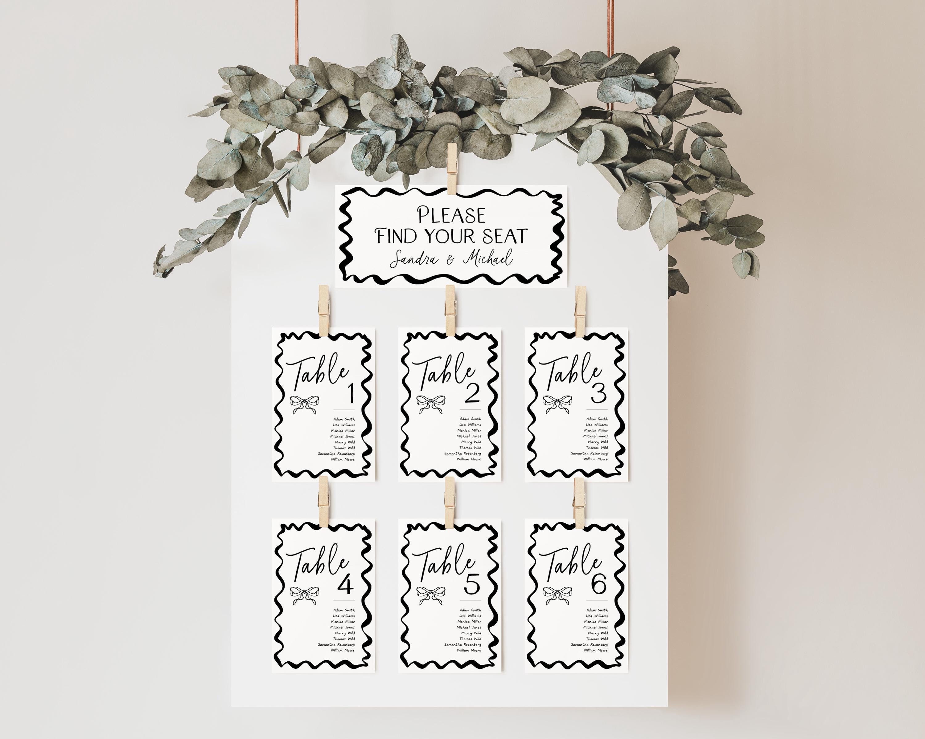 Hand Drawn Table Card Seating Chart Template She is Tying the Knot, Black  Bow Find Your Seat Banner, Modern Wavy Border Wedding Sign, BS100 - Etsy