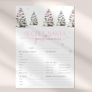 Rosa Schleife geheime Schwester Fragebogen Vorlage, Weihnachten Santa Party Geschenk Börse, Urlaub Wunschliste Form, Lieblingssache Fragebogen CH76