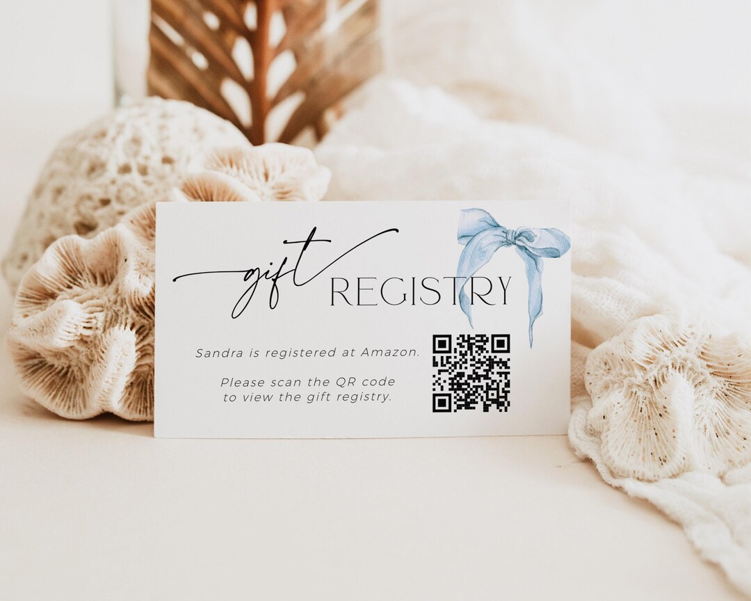 Something Blue Bow Gift Registry QR Code Invite Insert, Editable ...