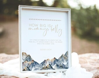 Mountain Themed Baby Shower Game How Big is Mommy's Belly Sign DIGITAL DOWNLOAD  Rustic Baby Sign Forest Adventure Awaits Game TEMPLATE BB21