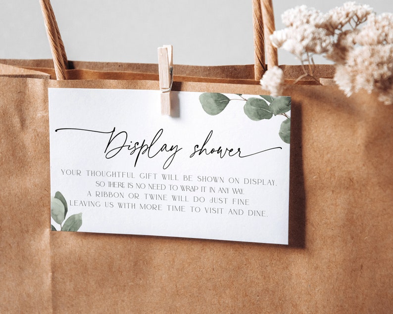 Eucalyptus Bridal Shower Invitation Unwrapped Gift Display, Greenery