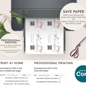 May include: A printable gift registry card with a pink ribbon design. The card includes the text "Gift Registry" and a QR code. The image shows options for printing at home or professionally, with instructions for saving paper and using bleed.