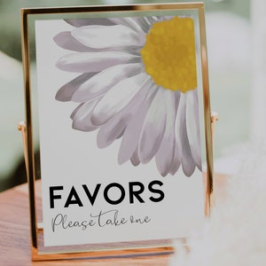 Daisy Favors Sign Birthday Decoration  INSTANT DOWNLOAD, Floral Take a Favour White Flower Girls PRINTABLE, Summer Baby Shower Decor, bk03