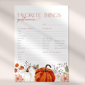 Cuestionario de cosas favoritas para el Día de Acción de Gracias, lista editable de amigos de Papá Noel para el otoño, lista de deseos de calabazas para compañeros de trabajo, formulario de hermana secreta de otoño, CH67