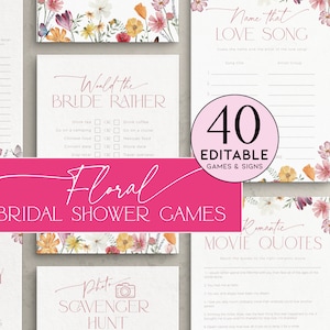 Wildflower Bridal Shower Game Bundle Purple and Red, Editable Hen Party Pack, Floral Bachelorette Printables, Flower Wedding Activity, BS12