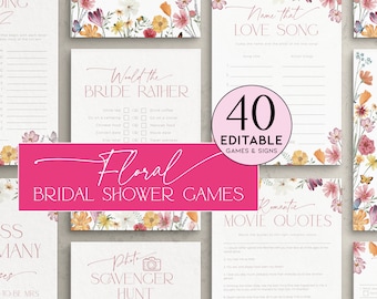 Pacchetto gioco Wildflower Bridal Shower, pacchetto modificabile Love in Bloom Hen Party, stampe floreali per addio al nubilato, attività floreali per matrimonio, BS98