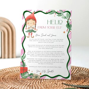 Elf aankomst brief van kerstman AFDRUKBARE, roze hallo van je elfenmeisje kaart digitale download, bewerkbare sjabloon voor eerste aankomst, CH51