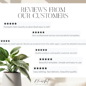 May include: A white background with the text "REVIEWS FROM OUR CUSTOMERS" in black.  Five star ratings and customer reviews are displayed below the text.  The reviews are positive and highlight the quality of the products and services offered.  The text "Klein Art DESIGN STUDIO" is at the bottom of the image.